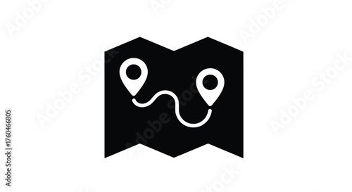 A black map icon showing a route with location pins displayed