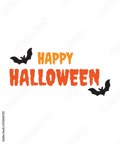Happy Halloween text logo with bat on white background. Halloween party lettering logo, label, sticker, poster 