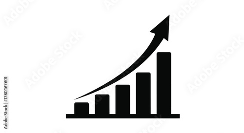 Simple black and white illustration of a rising bar graph showing growth
