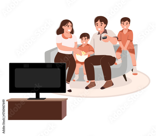 The family is enjoying watching TV together.
