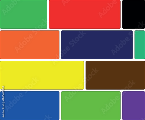 An arrangement of vibrant colored rectangles and squares in a grid pattern