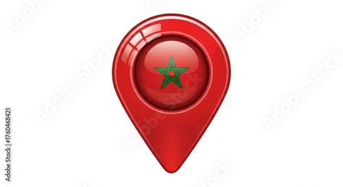 Free Download Glossy Red Map Pin with Moroccan Flag Symbol on White Background - GFXLoad