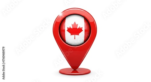 3d Red Map Pin Icon with Canadian Flag, Symbolizing Location or Travel