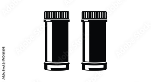 Two identical black cylindrical containers with white stripes are displayed