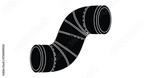 Detailed illustration of a black flexible pipe or hose with rings