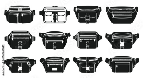 Collection of minimalist black and white belt bags in various styles