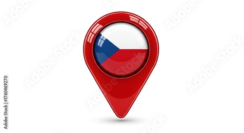 Free Download Glossy Red Map Pointer Icon with Czech Republic Flag on White Background - GFXLoad