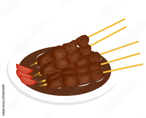 Illustration of sate ayam on plate