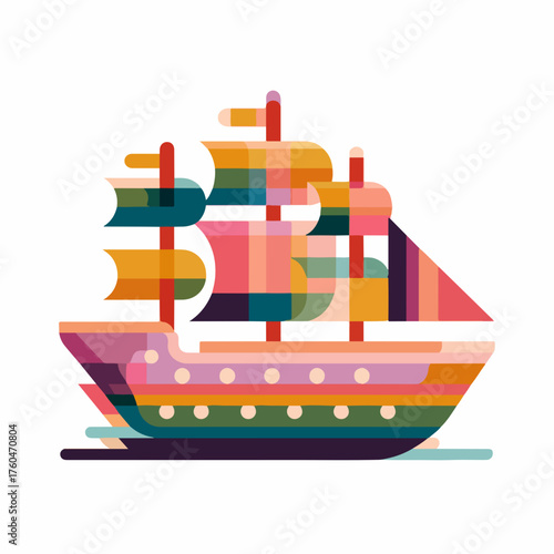 Colorful Ship Icon in Flat Style