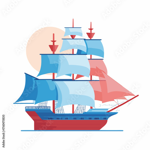 Colorful Ship Vector Icon Flat Style