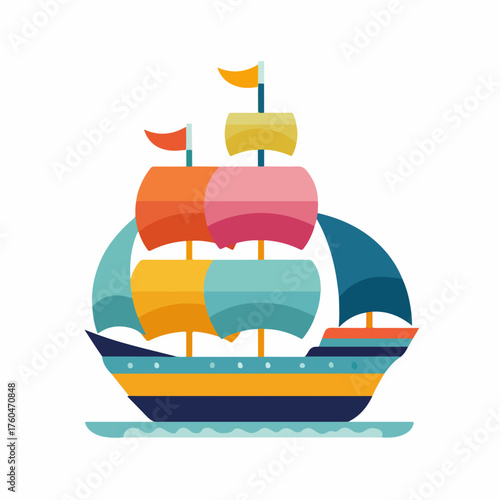 Colorful Ship Flat Vector Icon Design