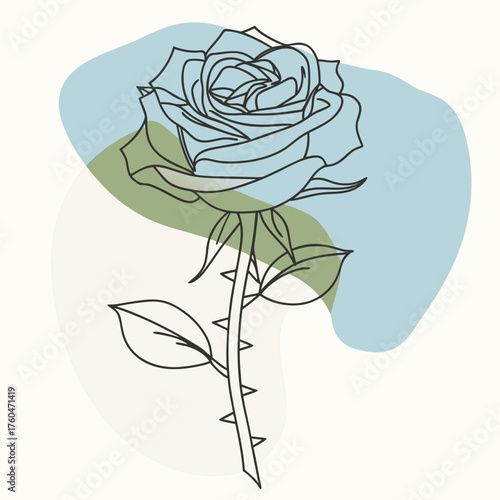 Vintage blue rose illustration with minimalist design and soft shapes  