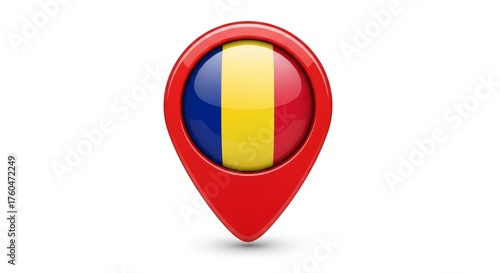 Shiny Red Location Pin Icon with Romanian Flag on White Background Free Download Shiny Red Location Pin Icon with Romanian Flag on White Background - GFXLoad