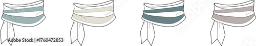 A collection of illustrated striped Roman shades in various muted color palettes. A concept for home decor, window treatments, and interior design