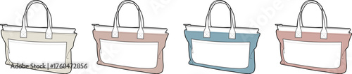 Illustration of various colored tote bags, perfect for shopping or carrying essentials, in a row