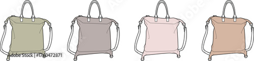 Four canvas tote bags shown in different muted colors on a white background