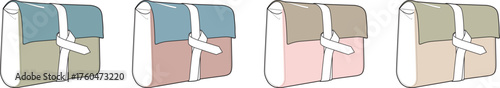 Four identical rolls of toilet paper, each featuring a different color scheme of pale green, blue, pink, and beige