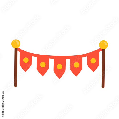 Red Festival Bunting in Flat Vector Style for Dussehra Decor
