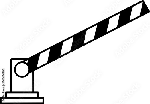 a black and white illustration of a boom barrier with a striped arm