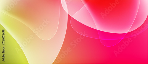 Abstract fluid shapes blend, creating vibrant color gradients. Soft curves dominate composition, evoking energy, movement.
