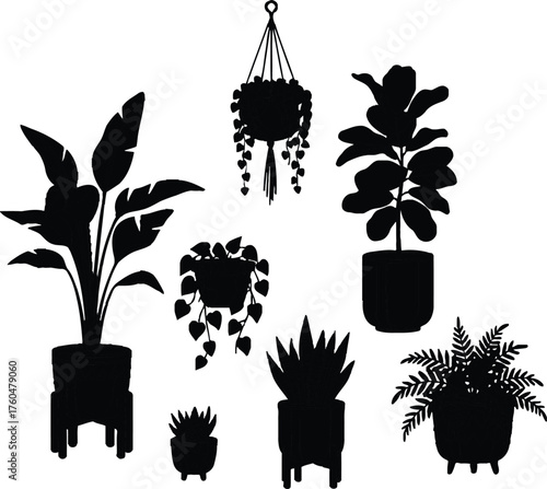 Black floral silhouettes set: vector nature elements for plant and leaf pattern design
