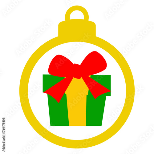 Logo con silueta de bola de navidad con caja de regalo para tarjetas y felicitaciones