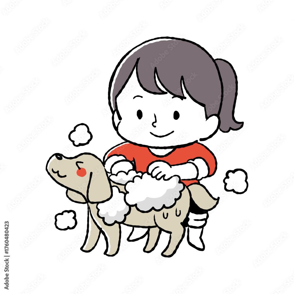 Obraz premium 犬をお風呂に入れている飼い主