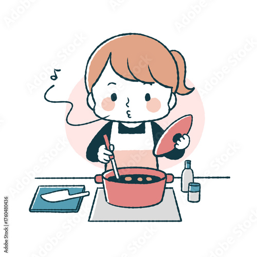 料理をしている女性