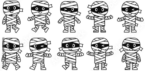 Spooky mummy cartoon characters perfect for Halloween designs and fun educational projects