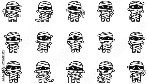 Spooky mummy illustrations for Halloween fun, offering playful cartoon character designs