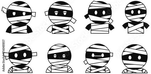 Spooky mummy characters ready for Halloween designs and festive seasonal decorations