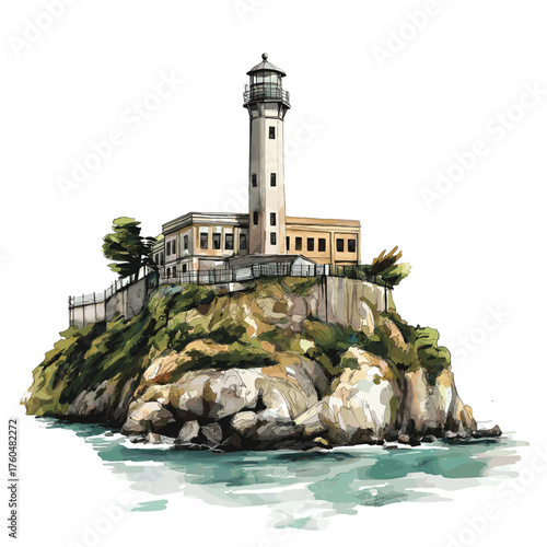 Alcatraz Island. Alcatraz Island hand drawn watercolor illustration