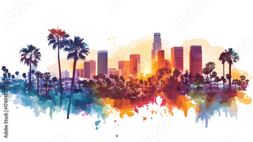 Los Angeles. Los Angeles hand drawn watercolor illustration