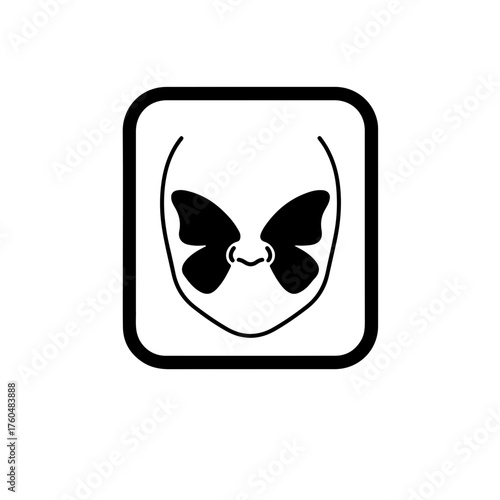 Black and white line icon illustrating a face with a distinct butterfly-shaped rash across the cheeks and nose (malar rash). A clear, medical symbol representing Systemic Lupus Erythematosus