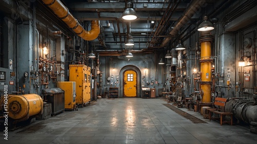industrial, 廃工場, control room, 配管, 機械室, underground, 廃墟, maintenance, 蒸気システム, retro, 廃棄設備, 配電盤, factory interior