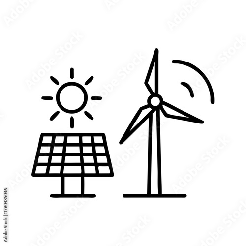 Solar panel and wind turbine icon representing renewable energy  