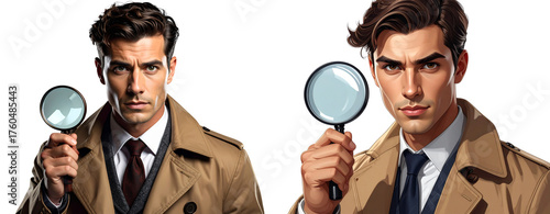  Male Investigator Inspecting with Magnifying Glass  Transparent Background PNG