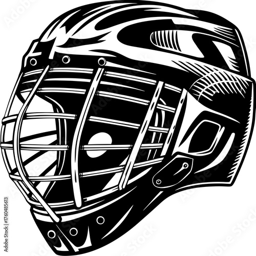Protective helmet: a sturdy black and white helmet.