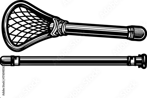 Lacrosse stick illustration: Detailed illustration of lacrosse stick, a symbol of athleticism and strategic play. Emphasizing the essential tool of a fast-paced sport, captured in a clean.