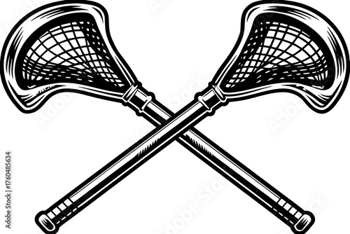 Lacrosse Sticks: Two lacrosse sticks are crossed against each other. It's a symbol of sportsmanship, teamwork, and the thrill of the game. This image evokes feelings of competition, strategy.