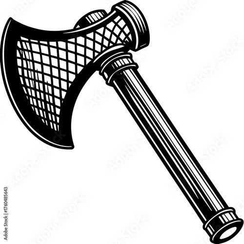 Vintage Axe: A detailed, stylized illustration presents a classic axe. The image, rendered in high contrast, showcases the tool's rugged design.