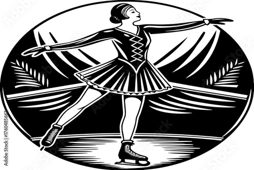 Elegant Ice Dance: A graceful figure skater, in mid-performance on an ice rink, the artist's dedication and artistry through their movements and expressions.