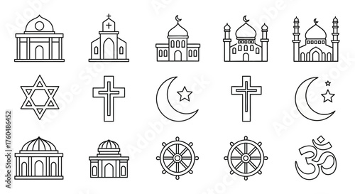 Diverse religious symbols collection showcasing unity and harmony across different faiths and