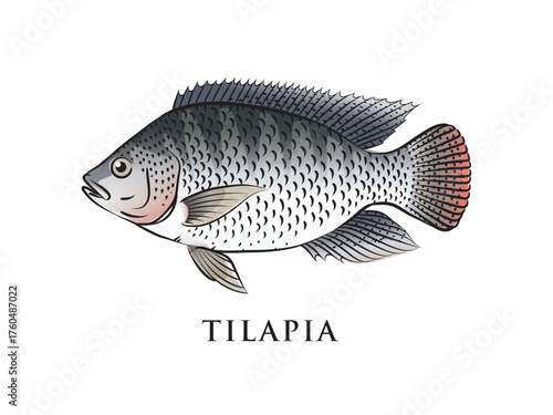 Tilapia. Vector illustration with refined details and optimized stroke that allows the image to be used in small sizes (in packaging design, decoration, educational graphics, etc