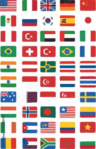 Flags Collection: A vibrant compilation of national flags, each representing a unique country and its rich heritage. A visual celebration of global diversity and unity.