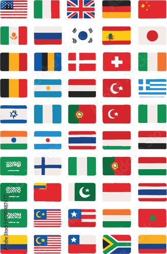 Global Flags Collection: A vibrant compilation of national flags representing diverse cultures and countries. A symbol of unity, and international relations.