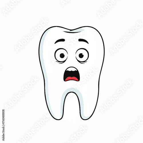Cartoon illustration of a funny shocked tooth character with wide eyes.