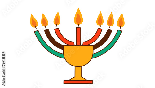 Colorful menorah with candles glowing in festive celebration, on the transparent background  