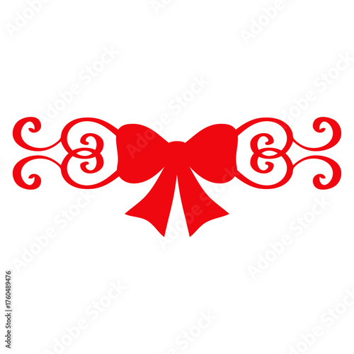 Logo con lazo con cintas con filigrana caligráfica. Banner con florituras para tarjetas y felicitaciones de Navidad