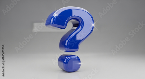 A shiny blue question mark on a gray surface, symbolizing uncertainty, inquiry, and the search for answers in a modern context